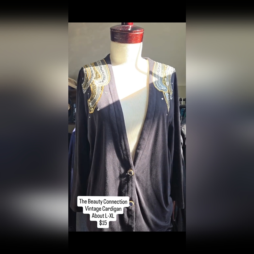 Vintage Black Cardigan with Gold Accents